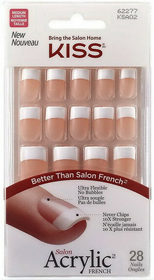 Kiss Salon Acrylic French Nail Kit, Medium Length, 28 Ea