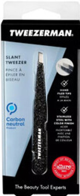 Tweezerman Stainless Steel Slant Tweezer, Black, 1 Ea
