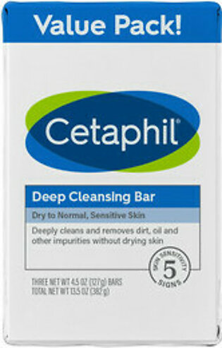 Cetaphil Deep Cleansing Bar Soap, 3 Bars, 13.5 Oz