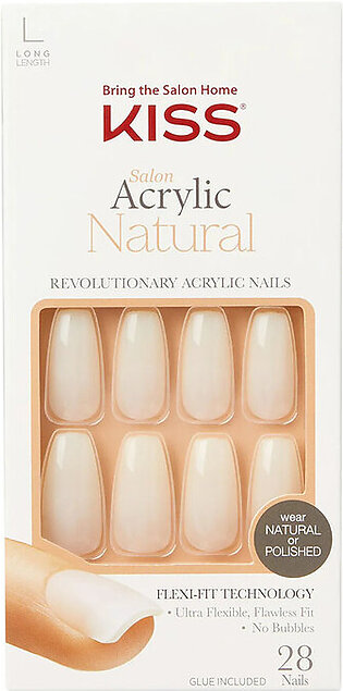 Kiss Salon Acrylic Natural Revolutionary Nails with 28 Nails and Glue, Long, 1 Ea