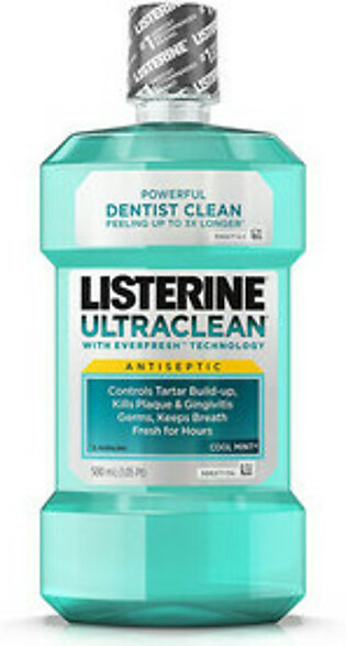 Listerine Ultra Clean Antiseptic Mouthwash, Cool Mint - 500 Ml
