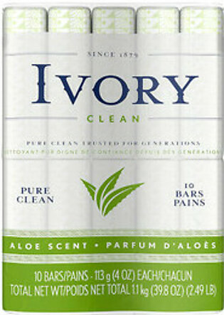 Ivory Bath Bar Soap, Aloe 4 Oz, 10 Ea