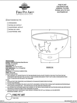 Fire Pit Art Funky Dog Liquid Propane Match Lit System W/ 24" Pan Size