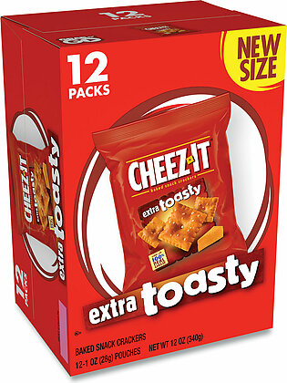 Cheez-It Baked Snack Crackers, Extra Toasty Crackers, 1 oz Bag, 12/Box