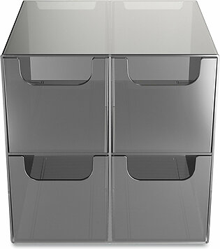 TRU RED Plastic Cube Desktop Organizer, 4 Compartments, 6 x 6 x 6, Smoke
