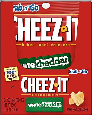 Cheez-It Baked Snack Crackers, White Cheddar, 1.5 Oz Bags, Box Of 6