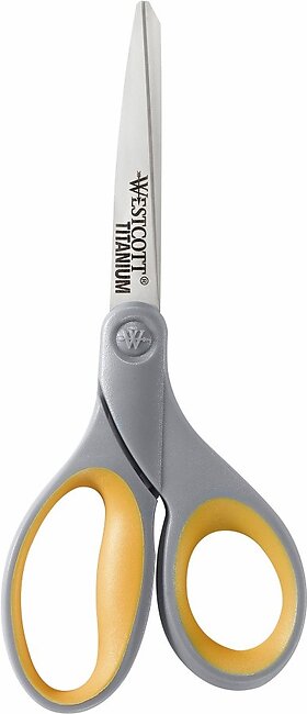 Westcott Titanium Bonded Scissors, 8", Pointed, Gray/Yellow