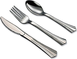 Tablemate Sterling Assorted Plastic Cutlery, Mediumweight, Silver, 20 Forks, 15 Knives, 15 Spoons/Pack