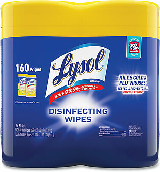 LYSOL Brand Disinfecting Wipes, 1-Ply, 7 x 7.25, Lemon and Lime Blossom, White, 80 Wipes/Canister, 2 Canisters/Pack, 3 Packs/Carton