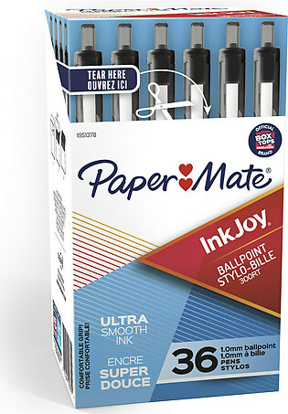 Paper Mate InkJoy 300 RT Retractable Pens, Medium Point, 1.0 mm, Clear Barrel, Black Ink, Pack Of 36