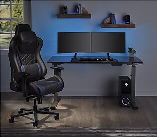 RS Gaming Davanti Vegan Leather High-Back Gaming Chair, Black/Blue, BIFMA Compliant