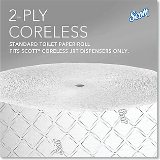 Scott Essential Jumbo Roll Coreless 2-Ply Toilet Paper, 1,150' Per Roll, 65% Recycled, Pack Of 12 Rolls