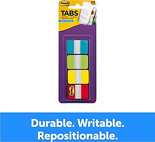 Post-it Tabs With On-The-Go Dispenser, 1", Assorted Colors (686-ALYR1IN), Pack Of 88 Tabs; Aqua,Lime,Yellow,Red