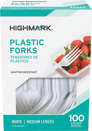 Highmark Medium-Length Plastic Cutlery, Forks, Pack Of 100 Forks