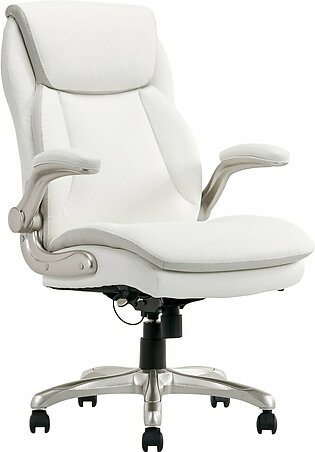 Serta Smart Layers Brinkley Ergonomic Bonded Leather High-Back Executive Chair, White/Silver