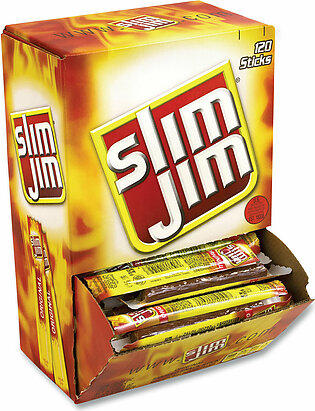 Slim Jim Beef Jerky Meat Sticks Original, 0.28 oz Stick, 120 Sticks/Box