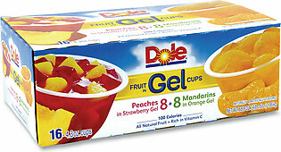 Dole Fruit in Gel Cups, Mandarins/Orange, Peaches/Strawberry, 4.3 oz Cups, 16 Cups/Carton