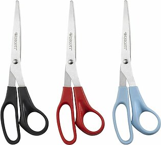 Westcott All-Purpose Value Stainless Steel Scissors, 8", Pointed, Assorted Colors, Pack Of 3