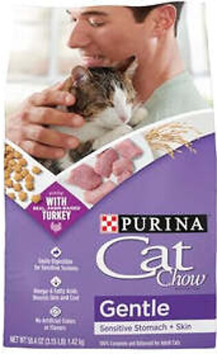 Purina Cat Chow Gentle Sensitive Skin and Stomach Farm-Raised Turkey Dry Cat Food - 3.15 Lbs - Case of 4