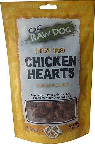 OC RAW Chicken Hearts Freeze-Dried Dog Treats - 4 Oz