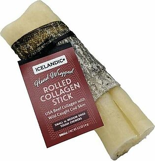 Icelandic+ Beef Rolled Collagen Stick w/wrapped Fish Natural Dog Chews - 8 In - 18 Pieces