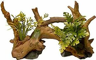 Exotic Environments Driftwood Centerpiece & Plants Resin Aquatics Decoration - Green/Brown - Medium