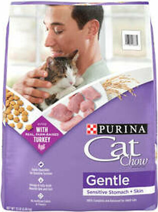 Purina Cat Chow Gentle Sensitive Skin and Stomach Farm-Raised Turkey Dry Cat Food - 6.3 Lbs - Case of 4
