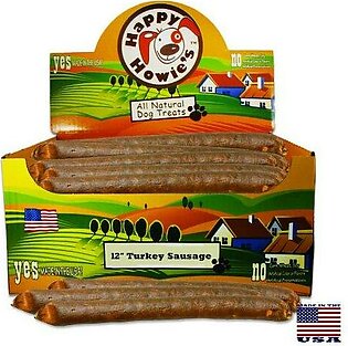 Happy Howie's Deli Style Sausages 12" Jumbo Sausages Turkey Natural Dog Chews - 36 ct Case - Case of 1