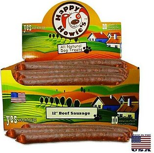 Happy Howie's Deli Style Sausages 12" Jumbo Sausages Beef Natural Dog Chews - 36 ct Case - Case of 1