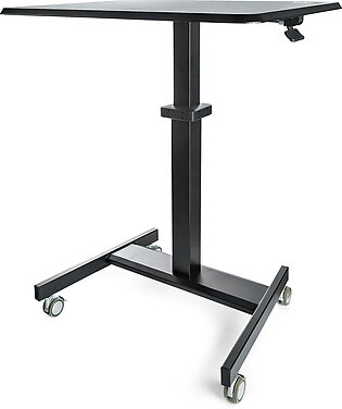 StarTech.com Mobile Standing Desk – Portable Sit Stand Ergonomic Height Adjustable Cart on Wheels – Rolling Computer/Laptop Workstation Table with Locking One-Touch Lift for Teacher/Student