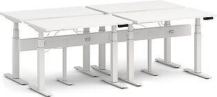 Series L Desk for 4 + Boom Power Rail, White Legs