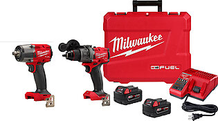 Milwaukee M18 FUEL 1/2" Hammer Drill/Driver Kit & M18 FUEL 1/2" Mid-Torque Impact Wrench w/ Friction Ring 2904-22 & 2962-20
