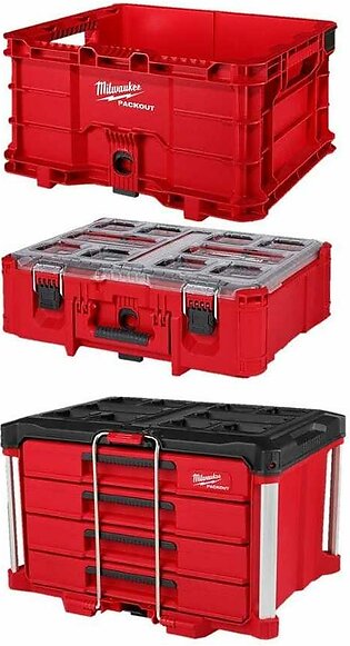 Milwaukee PACKOUT 4 Drawer Tool Box & PACKOUT Crate & PACKOUT Deep Organizer