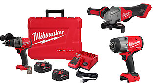 Milwaukee M18 FUEL 1/2" Hammer Drill/Driver Kit & M18 FUEL 1/2" High Torque Impact Wrench w/ Friction Ring & M18 FUEL 4-1/2" / 5" Braking Grinder Paddle Switch, No-Lock 2904-22 & 2967-20 & 2880-20