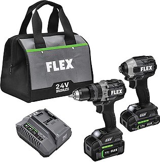 Flex 24V 1/2" Hammer Drill Turbo Mode & Impact Driver 2-Tool Combo Kit (2.5Ah/5.0Ah) FXM202-2B