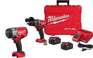 Milwaukee M18 FUEL 1/2" Hammer Drill/Driver Kit & M18 FUEL 1/2" High Torque Impact Wrench w/ Friction Ring 2904-22 & 2967-20