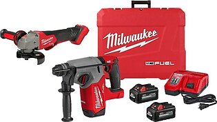 Milwaukee M18 FUEL 1" SDS Plus Rotary Hammer Kit & M18 FUEL 4-1/2" / 5" Variable Speed Braking Grinder, Paddle Switch No-Lock