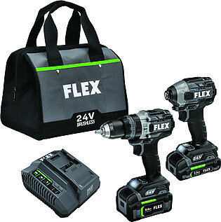 FLEX 24V 1/2" Hammer Drill and Impact Driver Combo Kit (3.5Ah/6.0Ah Stacked) FXM202-2G