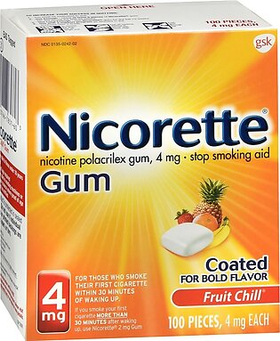 Nicorette Stop Smoking Aid Gum 4 mg Fruit Chill – 100 EA