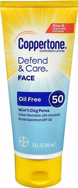 Coppertone Defend & Care Face Oil Free Sunscreen Lotion SPF 50 – 3 OZ
