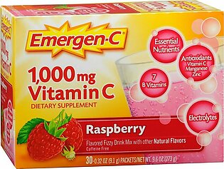Emergen-C Vitamin C Fizzy Drink Mix 1000 mg Packets Raspberry – 30 EA