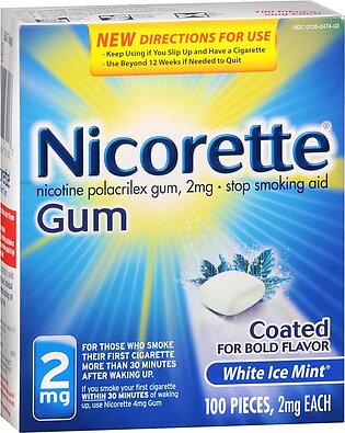 Nicorette Stop Smoking Aid Gum 2 mg White Ice Mint – 100 EA