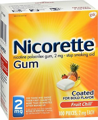 Nicorette Stop Smoking Aid Gum 2 mg Fruit Chill – 100 EA