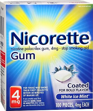 Nicorette Stop Smoking Aid Gum 4 mg White Ice Mint – 100 EA