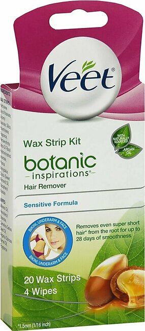 VEET Wax Strip Kit  Botanic Inspirations Hair Remover Bikini, Underarm & Face Sensitive Formula – 1 EA