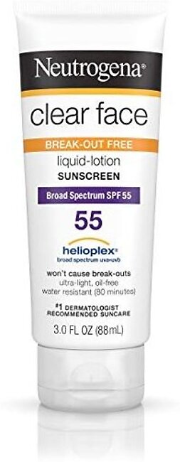 Neutrogena Clear Face Sunscreen Lotion, SPF 55, 3 Ounce