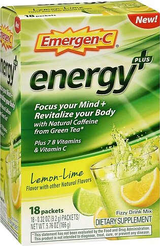 Emergen-C Energy+ Fizzy Drink Mix Packets Lemon-Lime – 18 EA
