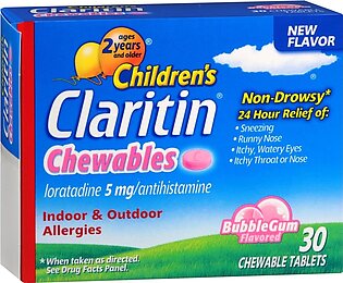 CLARITIN Children’s 24 Hour Allergy Chewable Tablets Bubble Gum Flavored – 30 TB