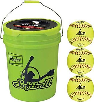 Rawlings 6 Gallon Optic Yellow Bucket with 12" Fastpitch Softballs