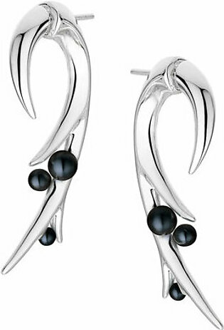 Large Hooked Black Pearl Silver Earrings